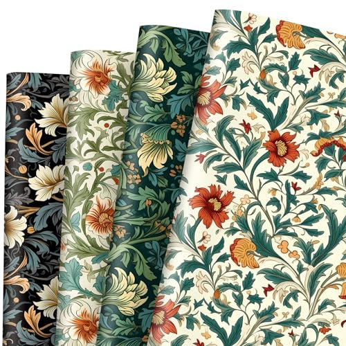 JarThenaAMCS William Morris Geschenkpapier, 12 Bögen, keine Rolle, Vintage-Geschenkpapier, flach gefaltet, Retro-Blumen-Kunstpapier für Hochzeit, Geburtstag, Basteln, Geschenkverpackung, 50 x 70 cm