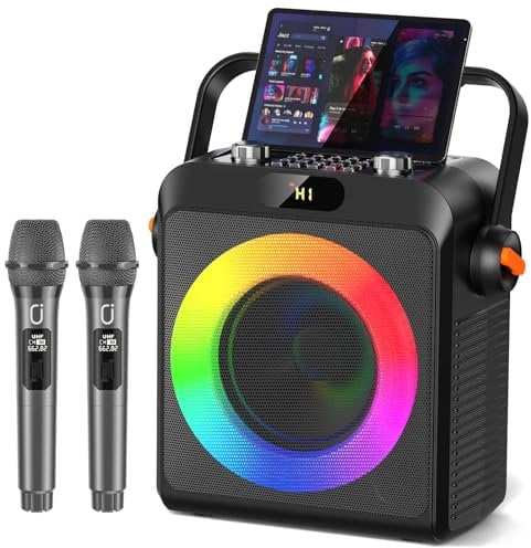 JYX Karaoke con 2 microfonos, Karaoke microfono bluetooth altoparlante con luci da DJ per adulti bambini, karaoke professionale completo portatile per feste a casa, all'aperto, supporto REC, TWS