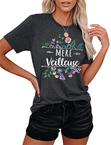 MèRe Veilleuse Tshirt Merveilleuse Maman Shirt Cadeau FêTe des MèRes Fleur Tee-Shirt (Gris-c,S)