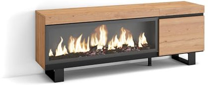 Skraut Home | TV-Schrank, Lowboard | für Wohnzimmer und Esszimmer | 160 | Für TV-Geräte bis zu 65 | Elektrokamin XXL | Industriedesign | Moderner Stil | Eiche