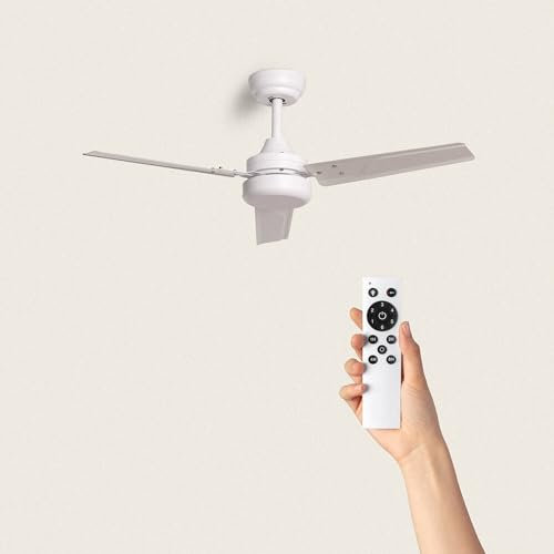 TECHBREY - Ventilatore da Soffitto Silenzioso 105cm | Motore DC Basso Consumo | 6 Velocità | Modalità Estate/Inverno | Telecomando Incluso | IP44 per Interni/Esterni, Bianco, Senza Luce, Metallo