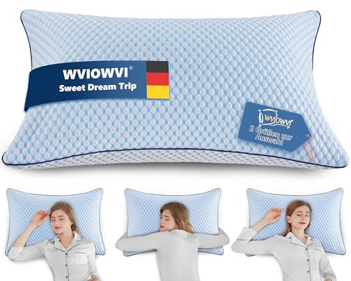 WVIOWVI Memory Foam Kissen, Kühlendes Kopfkissen, Nackenkissen Ergonomisches Seitenschläferkissen Schlafkissen für Seiten, Rücken & Bauchschläfer (Blau-grau, 50x70 cm)