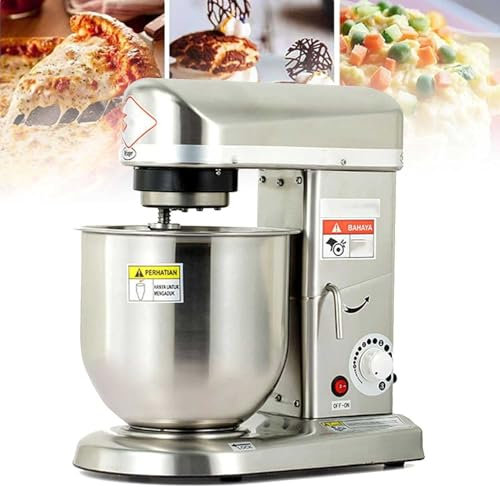Stainless Steel 5L Commercial Food Mixer - 3 Speeds Stand Mixer for Bakery Pizzeria Restaurant, Heavy Duty Kitchen Multi-Function with Bowl