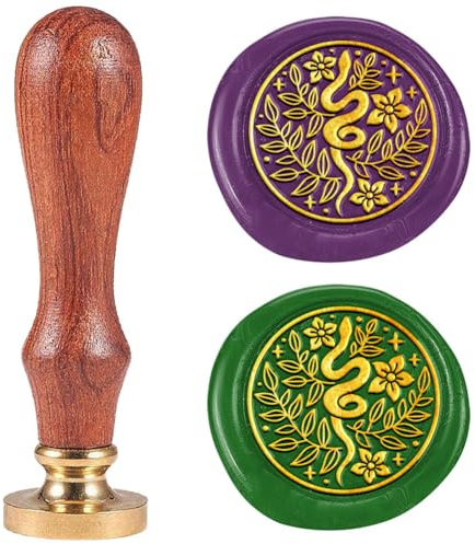 DELORIGIN Wachssiegelstempel Schlange Und Blume Siegelstempel Im Retro Stil 25mm Siegelstempel Personalisiert Abnehmbarer Messingkopf Mit Holzgriff Für Umschläge Grußkarten Briefe Und Einladungen