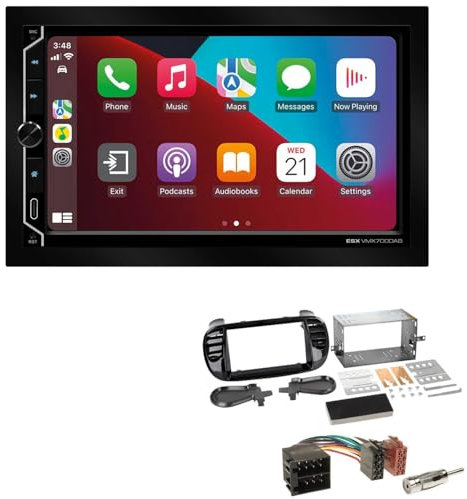 ESX VMX700DAB 2-DIN Autoradio kompatibel mit Wireless Apple CarPlay Android Auto Bluetooth DAB+ passend für FIAT 500 ab 2007 Klavierlack schwarz