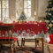 AIBIIN Weihnachtstischdecke, Winter, Schneemann, Schneeflocken, Haus, Weihnachtsbäume, waschbar, Tischdecke für Esszimmer, Picknick, Party, Tischdekoration, Zubehör, 142 x 259 cm, Rot