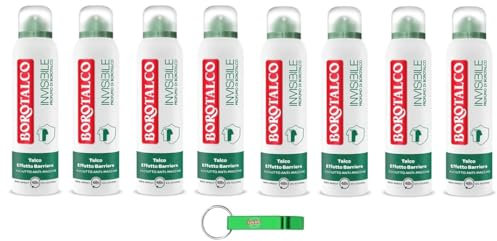 8x Borotalco Invisible Deodorante Spray,Duft von Borotalco,Fängt Schweißflecken, Gerüche und Flecken ein,150ml + Beni Culinari Kostenloser Schlüsselanhänger