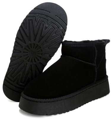 Jifenkla Winterstiefel Damen mit Fell Gefüttert, Klassische Mini Winter Plateau Boots Warm Bequem Winterboots, Anti-Rutsch-Beschichtung Schneestiefel Stiefel Wasserdicht Stiefeletten für Außenbereich