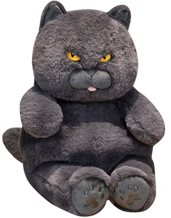 Katze Plüschtier Puppe Stofftier Kissen Kuscheltier Hässliche Kurze runde fette Katze, zum Spielen und Kuscheln, Weiches Schmusetier für Mädchen, Jungen, Babys (45 cm,Schwarz)