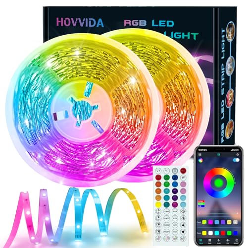 HOVVIDA LED Strip Light Lights 30M, 30 LEDs/Meter, 24V RGB LED Strip, 900 LEDs, 2x15M, APP and Remote Control, Music Mode, Timer Mode, LED for Bedroom, Living Room, Kitchen, Party