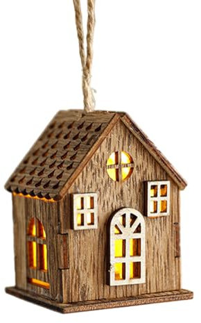 Generic Casa di Natale in Legno, Decorazione Natalizia Rustica Incandescente con Luce LED, Casa di Villaggio con Decorazione per Albero di Natale