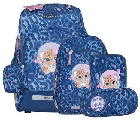 Beckmann, Schulranzen-Set Active Air FLX Cheetah, 6-teilig, Grundschule, inkl. Regenüberzug, 20-25L, Blue