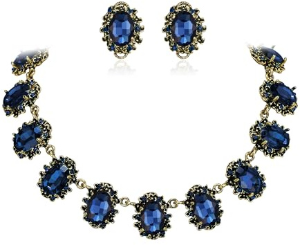 Clearine viktorianischen Stil Statement Halskette und Ohrringe Schmuck Set für Damen Cameo inspiriert oval Kristall Schmuckset für Party Prom Schmuck