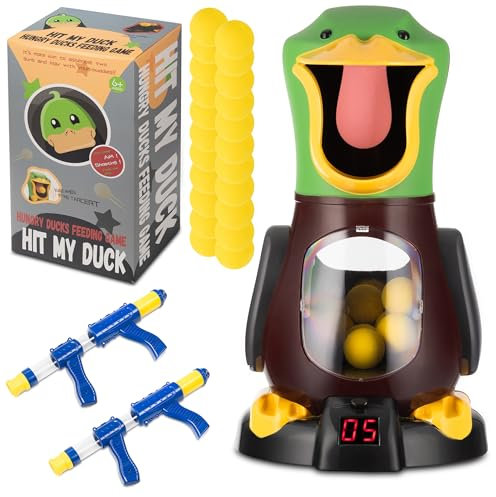 COIL Blaster Shooting Toy Set for Children - XXL Duck with Sound, Light Effects and LCD Score Counter, Includes 2 Air Pump Guns and 24 Foam Balls, from 6 Years