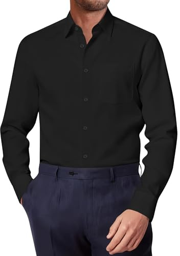 siliteelon Mens Shirts Mens Black Shirts with Pocket Long Sleeve Regular Fit for Men Adult Men's Formal Work Funeral Concerts Shirt XL