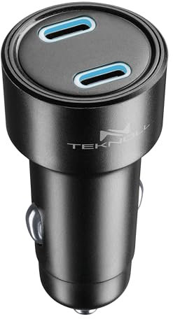 Teknoll - Caricabatterie Rapido 65W -2 Porte: 1xUSB-C 20W PD + 1xUSB-C 45W PD - LED Attivo - Ricarica Sicura in Auto - Adatto a Tutti Gli Smartphone - Nero