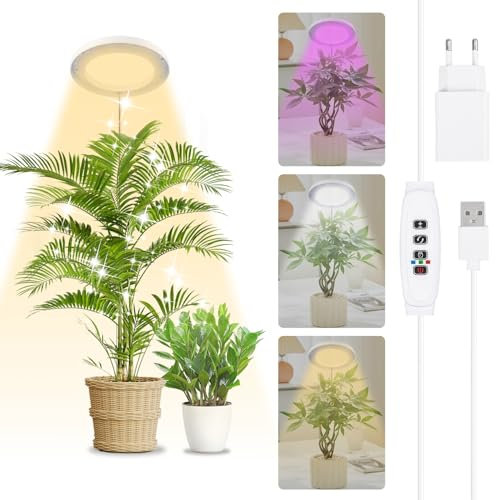 Lampe Horticole LED Lampe de Croissance à Spectre Complet Lampe Plante Interieur Réglable en Hauteur avec Minuterie ON/OFF Automatique 3/9/12H, 10 Luminosité, 3 Modes Lumière pour Plantes d'intérieur