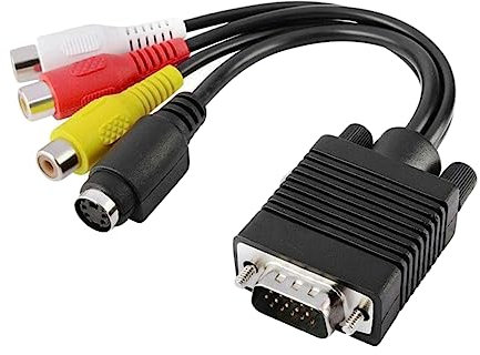 OSALADI Vga to Converter Cable for Laptop Tv Connection Standard Vga Input D-sub Pin Male to S-video Mini Din Pin Female Computer Splitter Cable