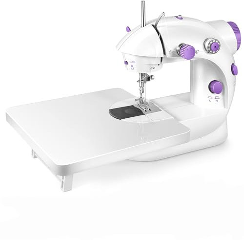 Elektronische Nähmaschine, Mini-Nähmaschine Doppelfaden 2-Gang-Nähmaschine mit Pedal für Kleidung, Vorhänge, Kunsthandwerk mit 99 Stück Nähzubehör und Verlängerungstisch