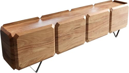 DELIFE TV-Tisch Kiano Akazie Natur 220 cm 4 Türen V-Fuß Edelstahl Raumteiler