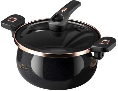 Nonstick Ceramic Coated Sauce Pan with Lid Black Crock Pot with Twist & Lock Handles, Micro Pressure Cooker Versatile Cookware for Stovetops, PFOA-Free Toxin-Free, Easy to Clean (BLACK, 7.5Quarts)