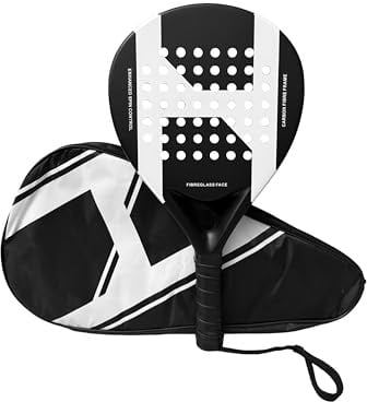 Pro Padel Racket, Case Included. Carbon Fibre frame with Fibre Glass Face for the perfect balance between power and control. Beginner-Advanced. Unisex, Adult, LightWeight.