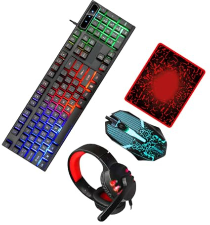 GARIOUANS Ergonomic Wired Keyboard Mouse Headset Combo with Mouse Pad for Gaming Home Office Million Keystrokes Keyboard Comfortable Long-wear Headphones Practical Desk Accessory