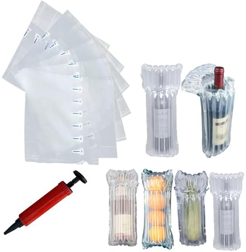 Terrflux Extra Thick Reusable Wine Bottle Protectors 20-Pack with Hand Pump, Inflatable Air Cushion Sleeves for Shockproof Shipping and Travel, Shatterproof Protection for Glass Bottles