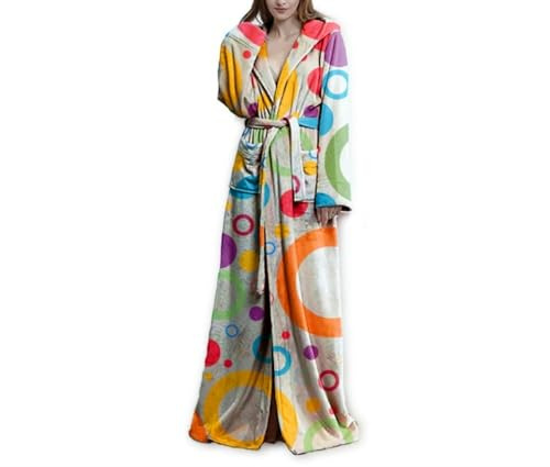 MKLQLS Luxuriöser,Farbenfroher Flanell-Bademantel mit Graffiti-Muster für Damen – Warmer,Lässiger Winterbademantel mit Kapuze – Bequemer,Weicher,Flauschiger Plüsch-Loungewear