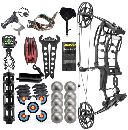 FQH Dual-Use Compound Bow, 40-60Lbs Adjustable, Short-Axis | 40-60lbs draw weight, 25-30 draw length, 80% let-off, 330-340fps IBO, 3.6lbs weight, ambidextrous