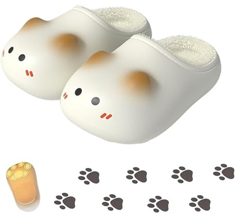 Generisch Cat Paw Print Shoe, Cat Paws Footprints Plush Fleece Height Increase Slippers for Girls, Paw Fluffy EVA House Slippers