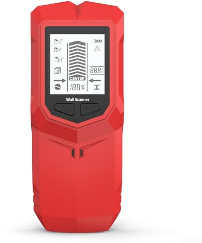 HEBEOT 6-in-1 Digitaler Hand-Bolzenfinder, Wand-Scanner aus Holz und Metall, mit Tiefenerkennung, magnetisch und nicht magnetisch, Metall, Wechselstrom-Live-Draht-Locator für Kabel und PVC-Rohre (rot)