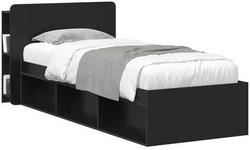 vidaXL Kopfteil Schrank mit Speicher Schwarz Holzwerkstoff, Stylischer U-förmiger Holz-Kopfbereich, Multifunktionale Kommode, Moderne Möbel, Organisierer, Stauraumlösung