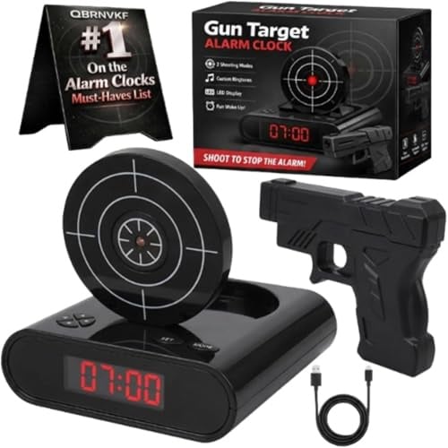 Gun Target Wecker, Wake Shot Flying Timer, personalisierter Rolling Runaway Timing, digitaler Schießwecker mit Rädern, LED-Display, 2 Alarmmodi für Zuhause, Büro, Wohnzimmer (schwarz)