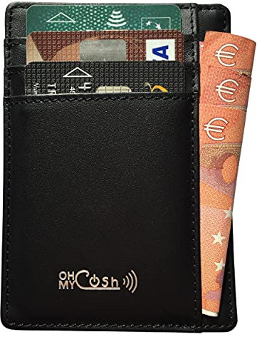 Porte Carte Bancaire en Cuir Véritable - Etui Pièce Identité avec Protection Contre Le Piratage des Cartes Bleues Crédit sans Contact - Petit Portefeuille Mince Anti RFID Sécurisé - Idée Cadeau Homme