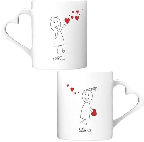 Personalisierte Tassen Liebesgrüße mit Namen-Druck | Zwei Kaffee-Becher mit personalisierten Wunsch-Namen | Qualitäts-Keramik, 2-Set | Kaffee-Tasse | Geschenk-Idee
