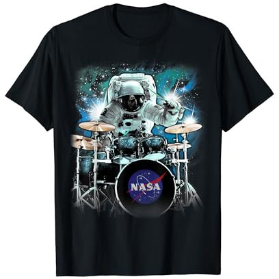 NASA Space Drum Playing Astronaut Graphic T-Shirt