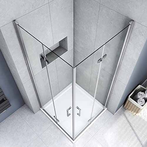 Meykoers Duschkabine 90x90cm Eckeinstieg Duschabtrennung Duschwand Glas Duschtür Falttür, Eckdusche Duschtrennwand aus 6mm ESG Sicherheitsglas mit Nano-Beschichtung ohne Duschtasse