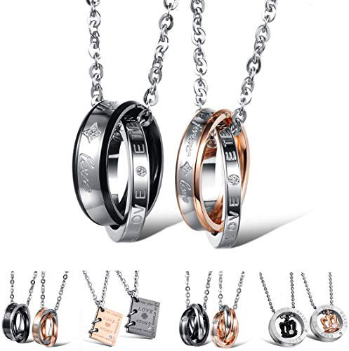 Kim Johanson Edelstahl Pärchen Halsketten *Verschiedene Motive & Farben* in Roségold, Gold & Silber Freundschaftskette, Geschenk, Glücksbringer, Schmuck, Kette inkl. Schmuckbeutel (Endless Love)