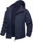 KEFITEVD Giacca softshell tattica da uomo, foderata in pile, impermeabile, traspirante, con cappuccio, per la pesca, la caccia, Blu scuro, L