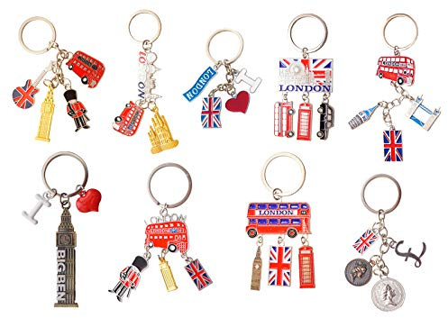 ShopEwebb Best Mix of Famous London Icons Set of 9 Metal Key Rings