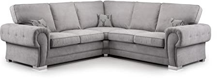 Honeypot Verona Fullback Sofa Grey Large Corner - Soft Grey Fabric Upholstered Couch for Living Room | Setup Included | Made in EU | Built to Last
