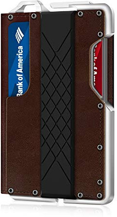 MURADIN Taktische minimalistische Geldbörse für Herren, schlanke RFID-blockierende Metall-Kartenhalter, Vordertasche Herren Leder Dapper Bifold Geldbörse mit Geldklammer, Braun, Minimalistisch