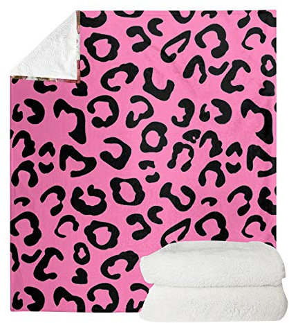 POLERO Couverture imprimée léopard rose pour femme - Pour lit double - Pour le salon - 180 x 140 cm
