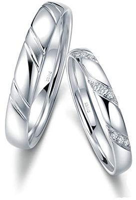 KnSam 18 Karat (750) Weißgold Ring Paar Ring Set Paarpreis Gestreifte Elegante Diamanten Partnerringe King Queen Silber
