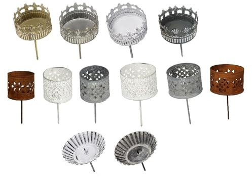 NETPROSHOP Teelichthalter Kerzenhalter Krone Krönchen zum Stecken Durchmesser 5-8,5 cm, Farbe:Weiss Antik, Auswahl:7 cm