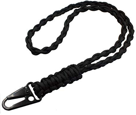 Exoticdream Military Grade Heavy Duty Paracord Lanyard Necklace Keychain Whistles Wrist Strap Parachute Rope Badge Cellphone Waterproof Holder Metal HK Clip Hook Outdoor Survival Men (Black)