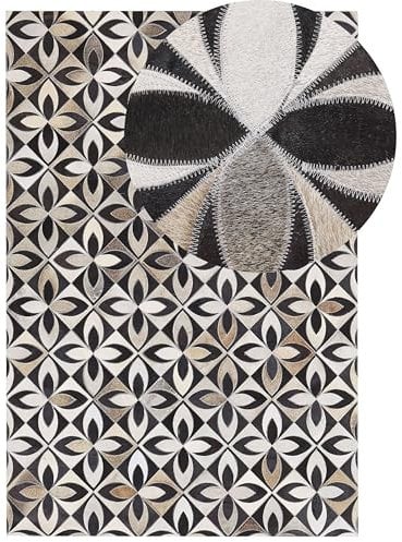 Beliani Rechteckiger Teppich aus Kuhfell bunt schwarz/grau 140x200 cm Patchwork Ishan