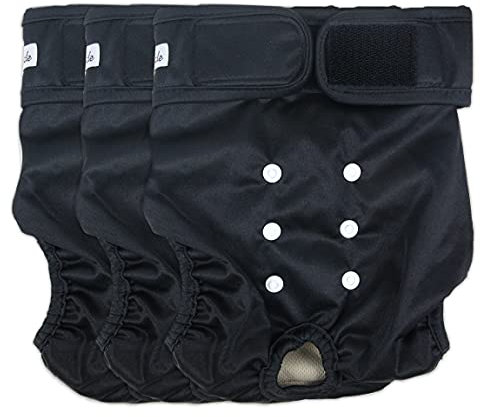 Grecle Waschbare Windeln für Hündinnen – hochwertige wiederverwendbare Windeln für Hunde in Hitze – hochsaugfähige Hundewindeln für Hündinnen bei Inkontinenz mit verstellbaren Druckknöpfen (Schwarz,
