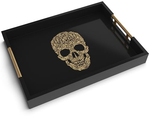 Death Decor Modern Serving Tray with Skull Design Gothic Ottoman Tray, Tea and Coffee Table Tray, Jewelry Bathroom Organizer, Gift, Halloween, Gloss Finish